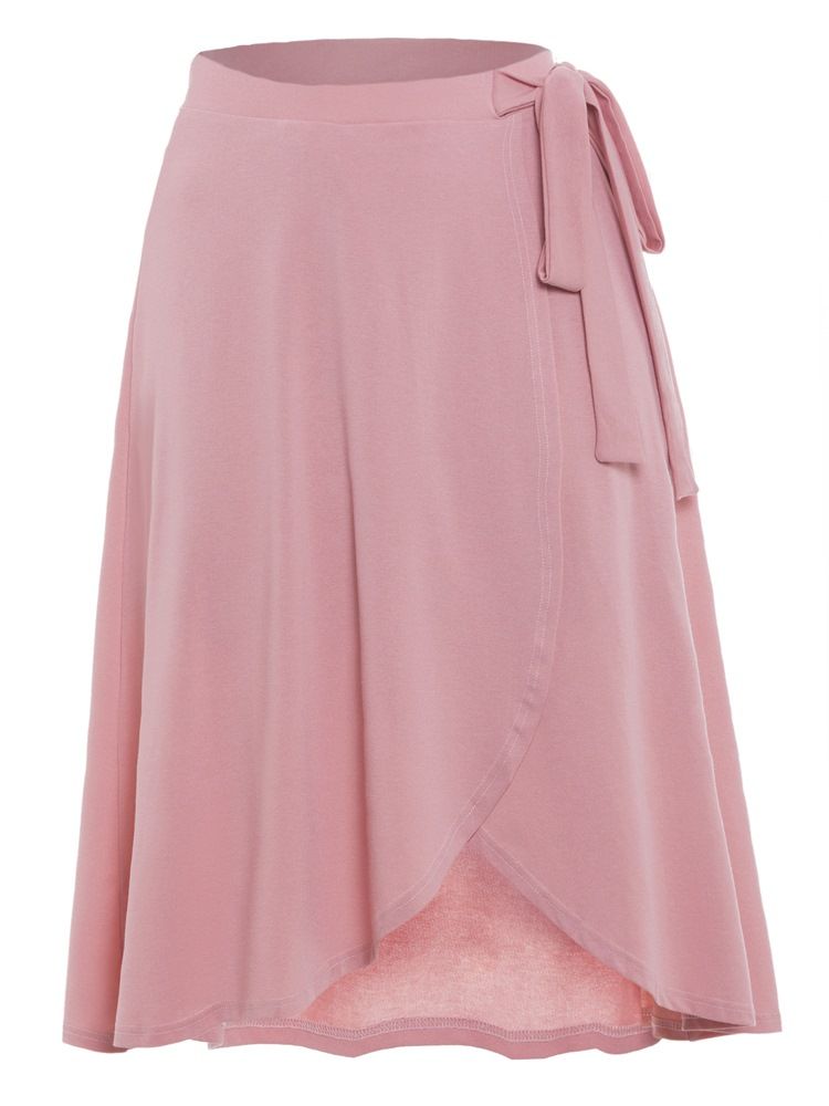 Plus Size Slät Bowknot Asymmetrisk Hög Midja Kjol