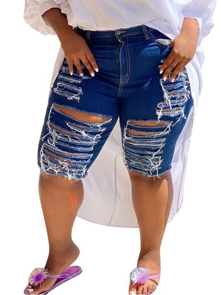 Plus Size Slitna Pencil Byxor Dragkedja High Waist Jeans