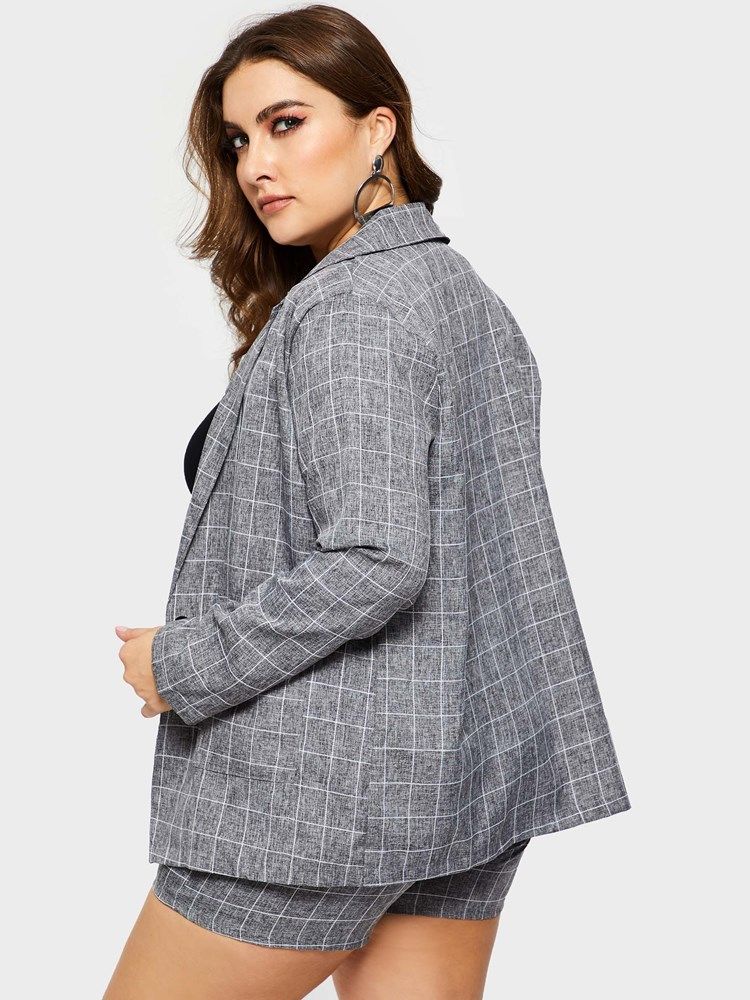 Plus Size-Snörspläd Med Breda Ben Casual Kappa Och Shorts I Två Delar