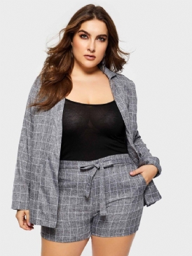Plus Size-Snörspläd Med Breda Ben Casual Kappa Och Shorts I Två Delar