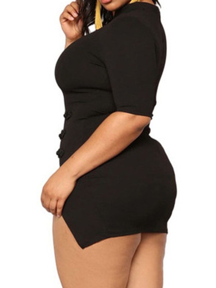 Plus Size Split Above Knee Turtleneck Vanlig Koreansk Klänning