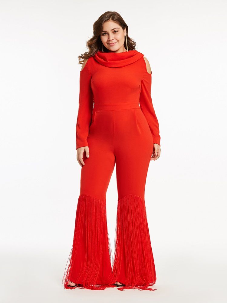 Plus Size Tofs Wide Leg Cold Shoulder Jumpsuit För Kvinnor