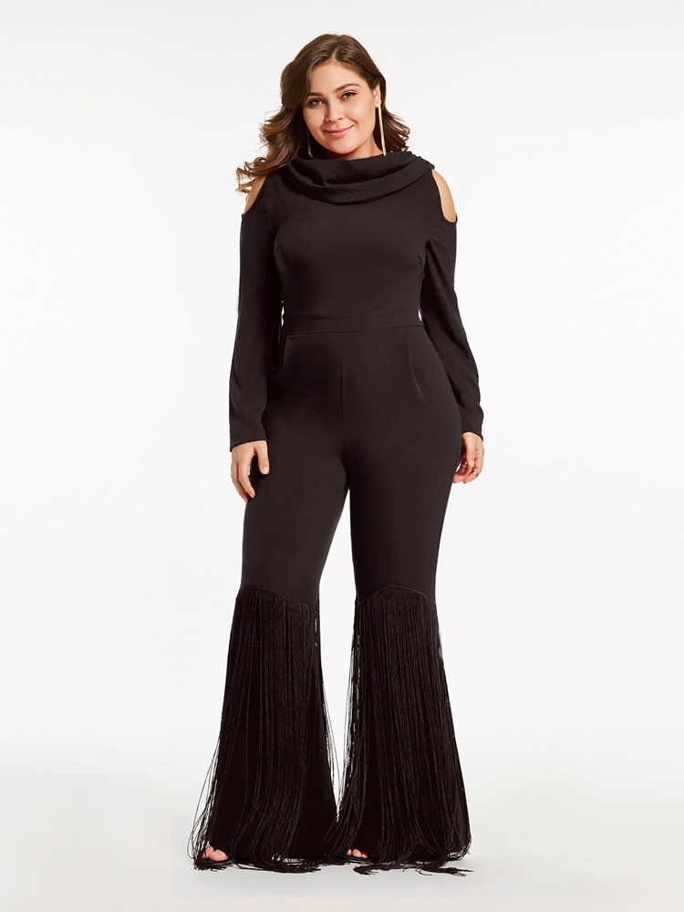 Plus Size Tofs Wide Leg Cold Shoulder Jumpsuit För Kvinnor