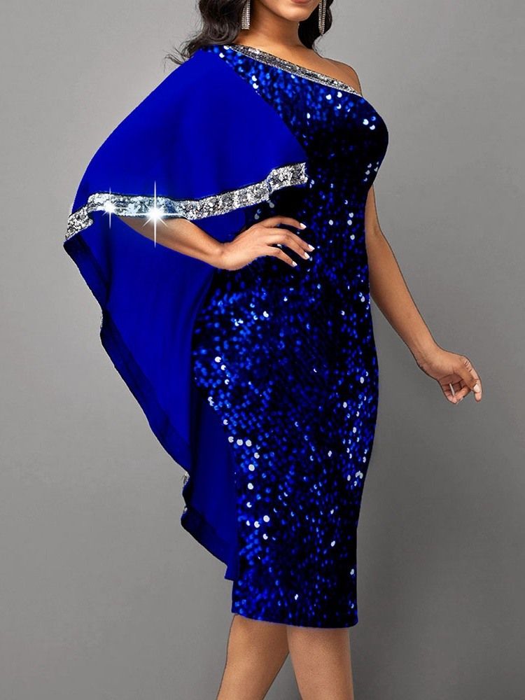 Plus Size Trekvartsärm Sned Krage Asymmetrisk Västerländsk Klänning Med Hög Midja