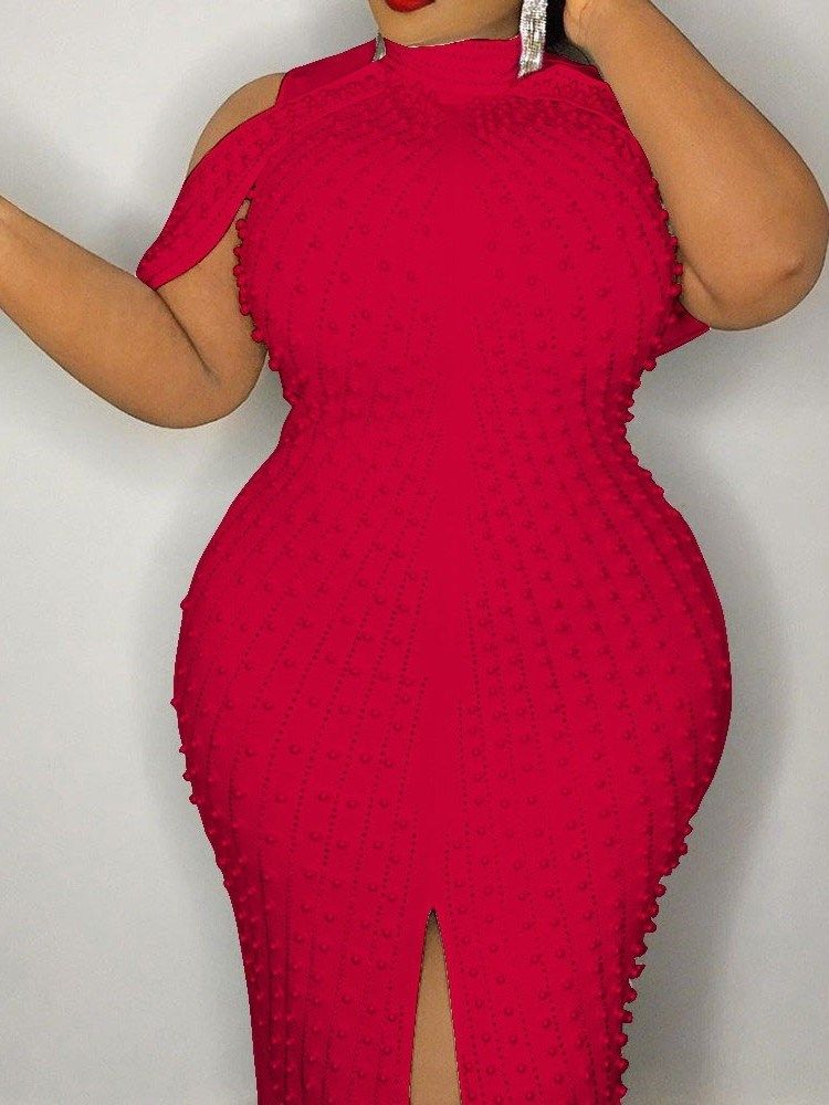 Plus Size Turtleneck Ärmlös Knälång Sexig Damklänning