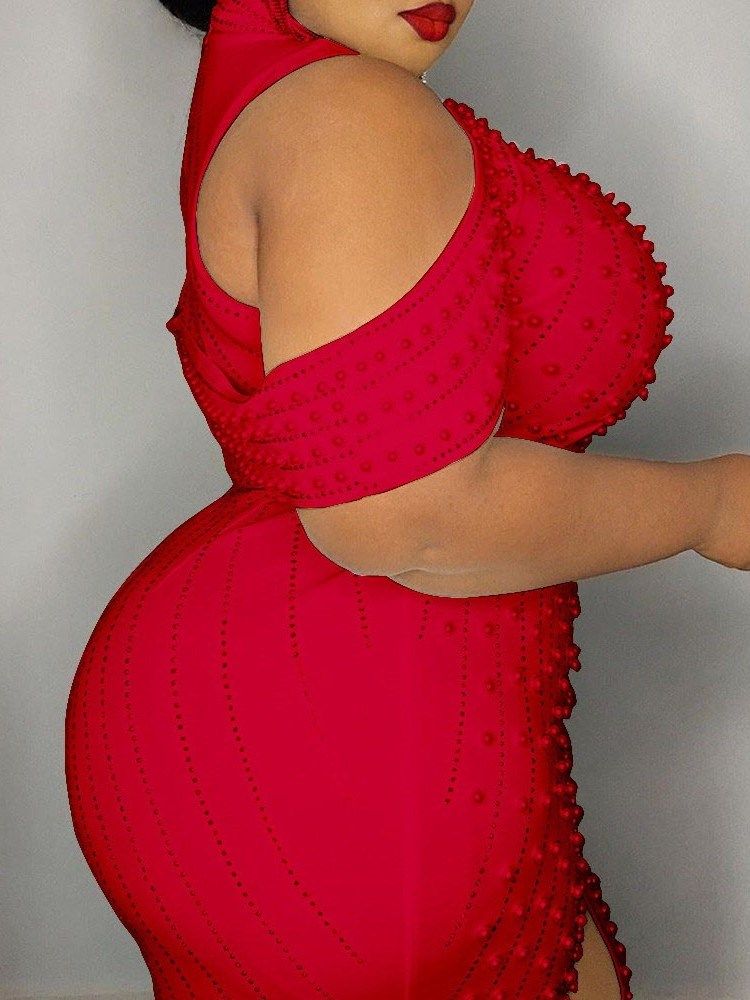 Plus Size Turtleneck Ärmlös Knälång Sexig Damklänning