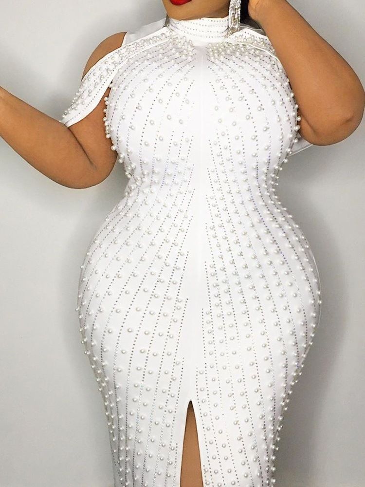 Plus Size Turtleneck Ärmlös Knälång Sexig Damklänning