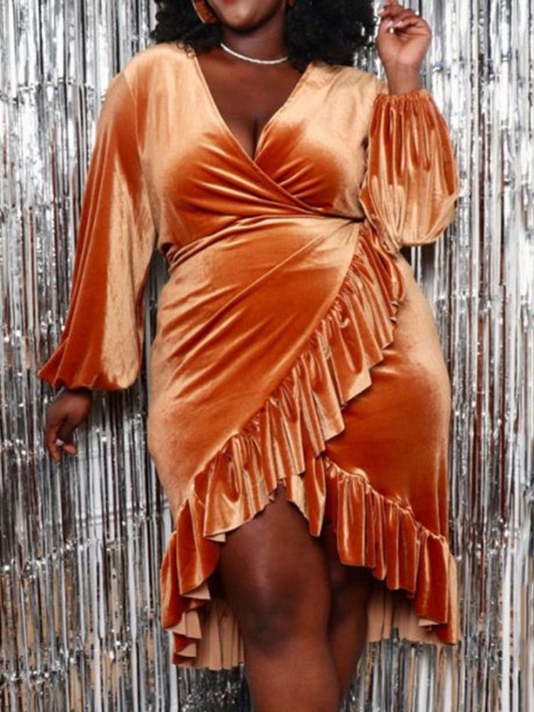 Plus Size V-Ringad Asymmetrisk Mid-Kalv Tröja Dam Klänning
