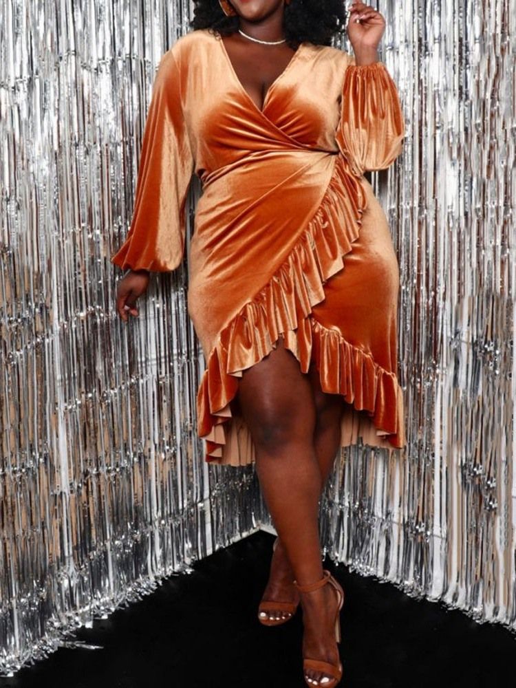 Plus Size V-Ringad Asymmetrisk Mid-Kalv Tröja Dam Klänning