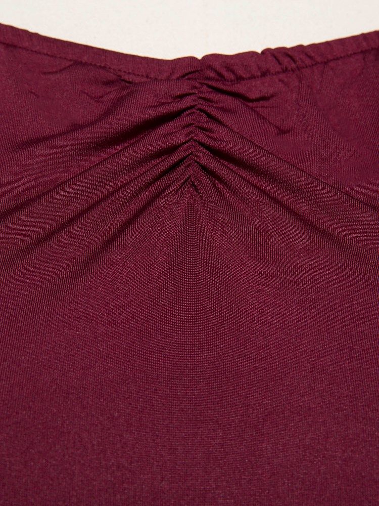 Plus Size V-Ringad Slim Plisserad Massiv Krage Maxiklänning