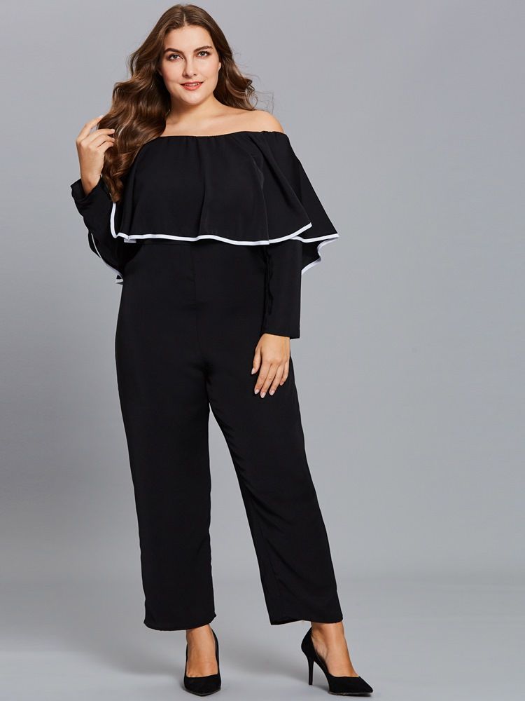 Plus Size Volanger Slash Neck Jumpsuit För Kvinnor
