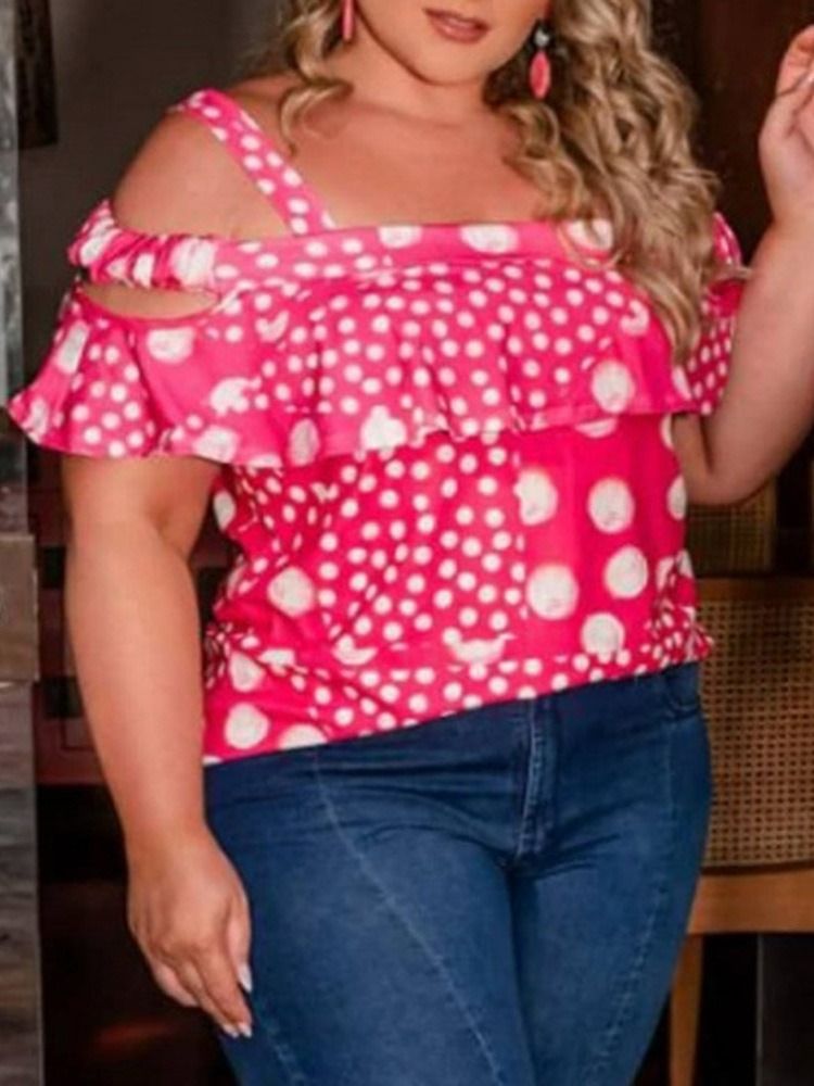 Polka Dots Kortärmad Standard Sommar Sweet T-Shirt För Kvinnor