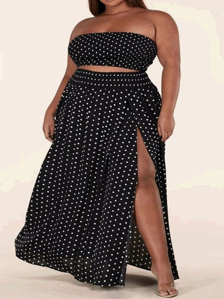 Polka Dots Sexig Split Pullover Dam Tvådelad Set Klänning Set Plus Size