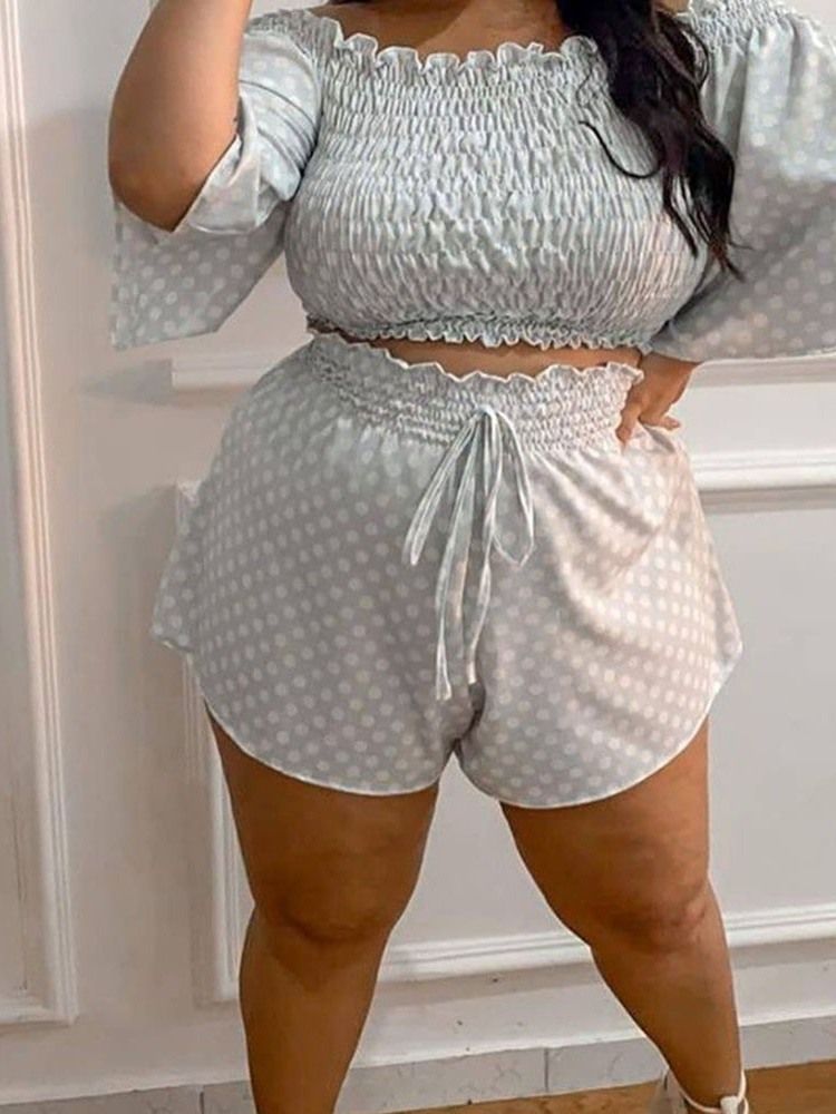 Polka Dots Shorts Casual Pullover Tvådelad Set Damshorts Set Plus Size