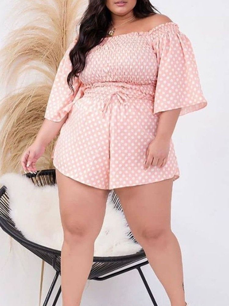 Polka Dots Shorts Casual Pullover Tvådelad Set Damshorts Set Plus Size