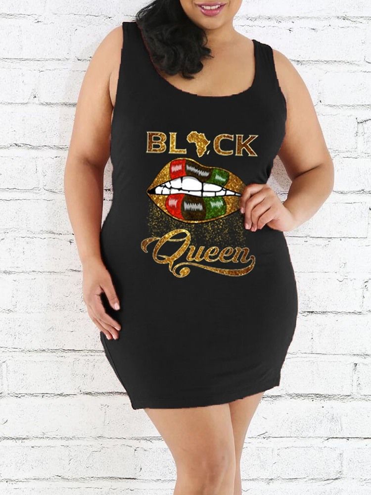 Print Above Knee Ärmlös Bodycon Casual Klänning