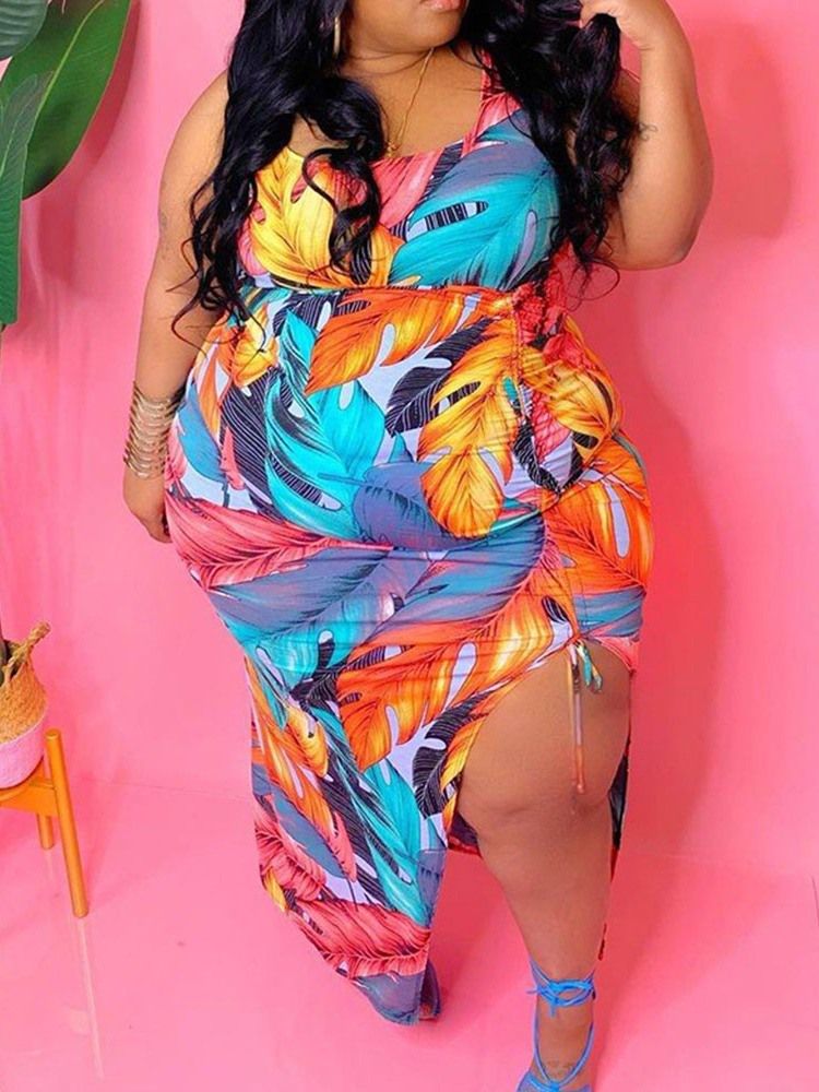 Print Ärmlös Scoop Pullover Bodycon Klänning Plus Size