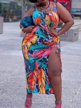 Print Ärmlös Scoop Pullover Bodycon Klänning Plus Size