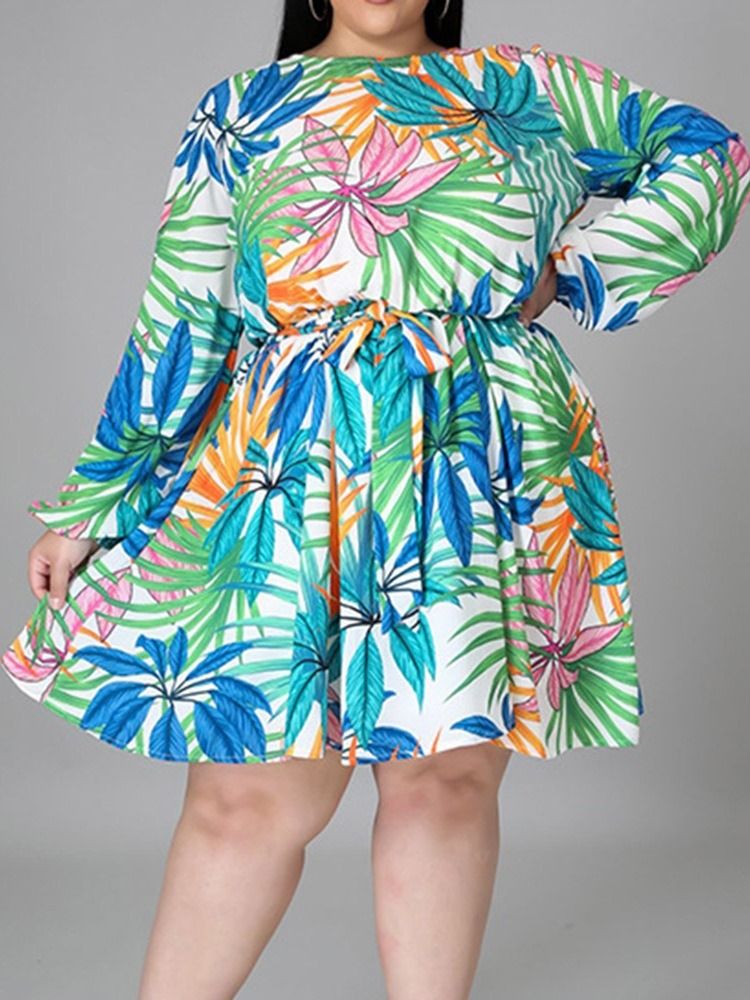 Print Knälång Rundhalsad Pulloverklänning Plus Size