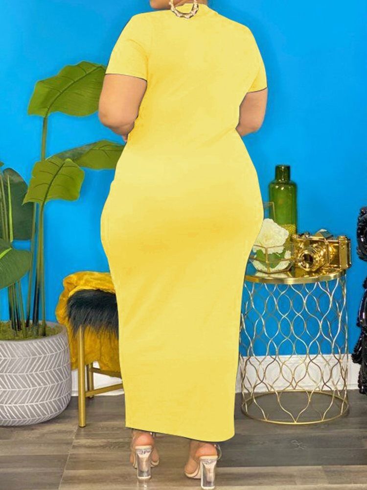 Rund Hals Ankellång Kortärmad Tröja Vanlig Klänning Plus Size