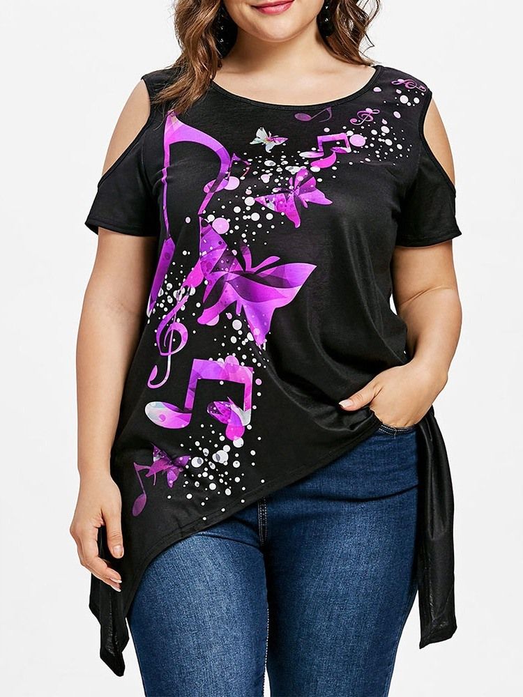 Rund Hals Färgblock Plus Size Slim T-Shirt