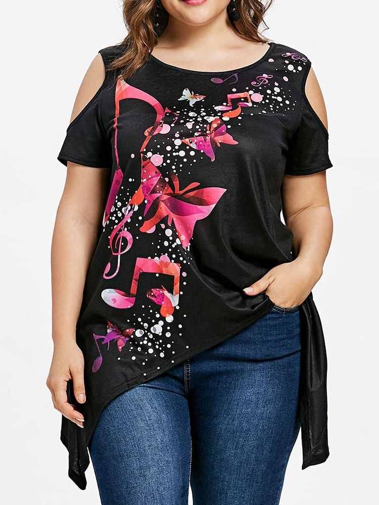 Rund Hals Färgblock Plus Size Slim T-Shirt