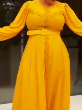 Rundhalsad Långärmad Golvlång Söt A-Linjeklänning Plus Size