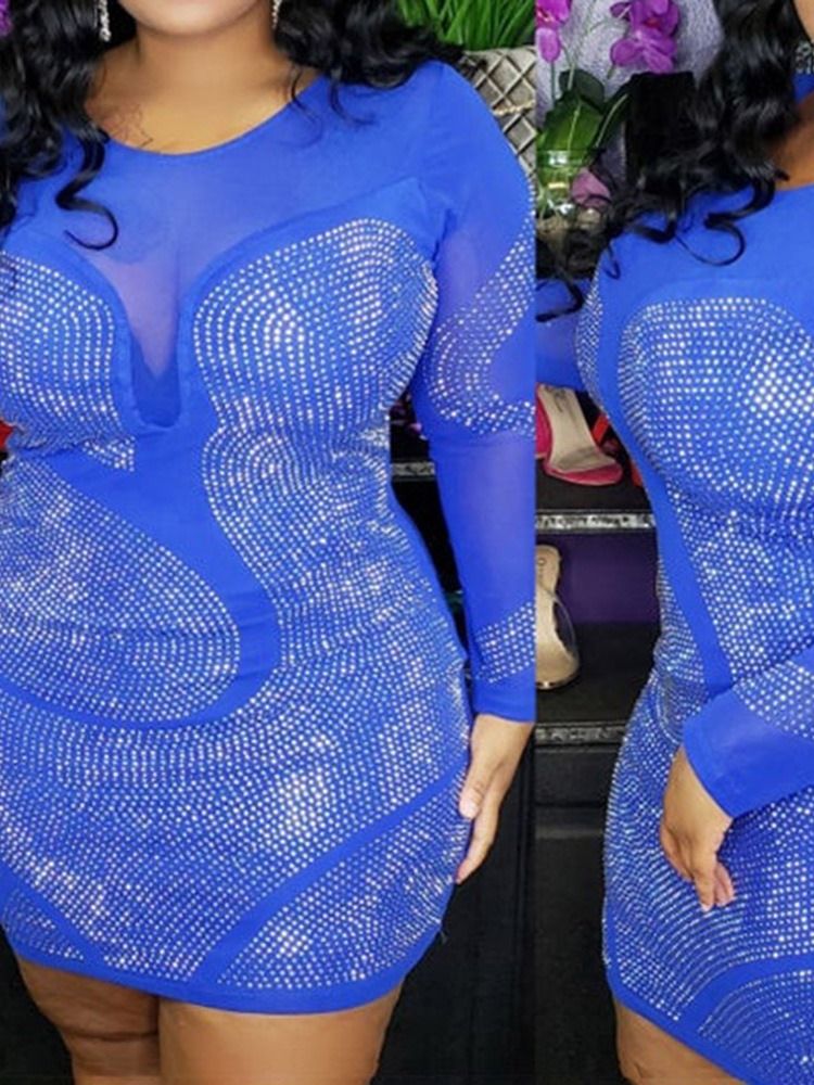 Rundhalsad Långärmad Tröja Ovanför Knä Enkel Bodycon Klänning Plus Size