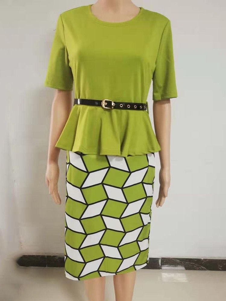 Rundhalsad Trekvartsärm Patchwork Plus Size Klänning