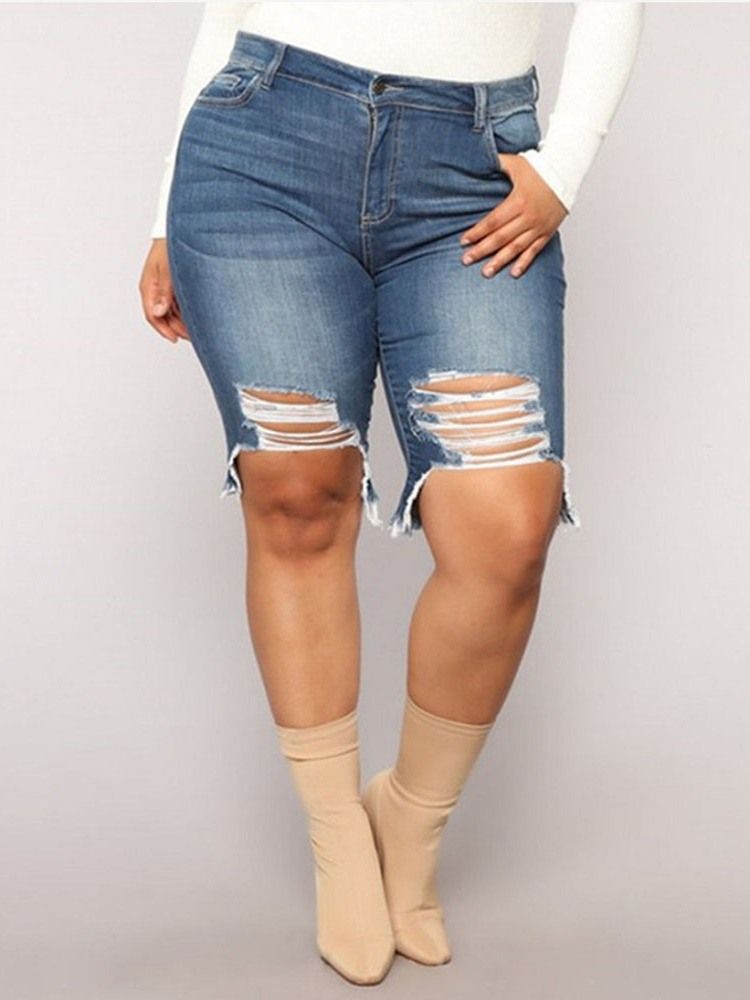 Skinny Ripped Shorts I Plus Size Plain Zipper