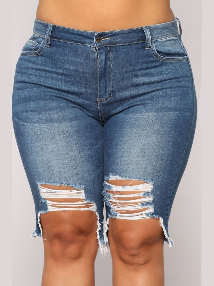 Skinny Ripped Shorts I Plus Size Plain Zipper