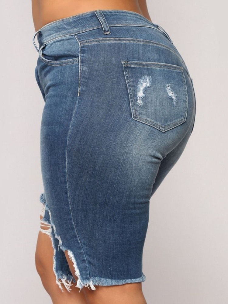 Skinny Ripped Shorts I Plus Size Plain Zipper