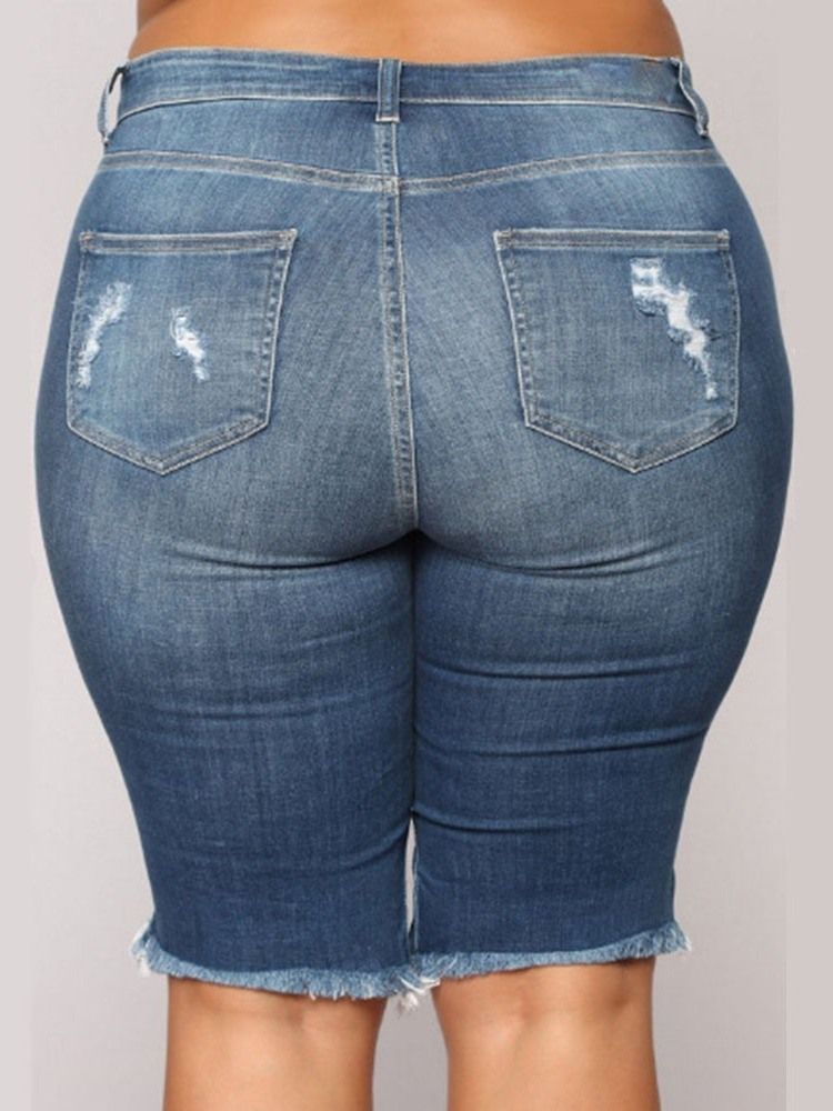 Skinny Ripped Shorts I Plus Size Plain Zipper