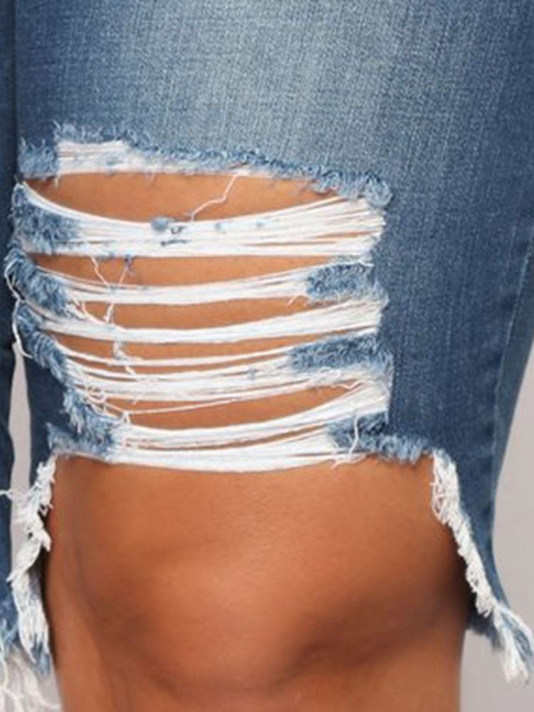 Skinny Ripped Shorts I Plus Size Plain Zipper