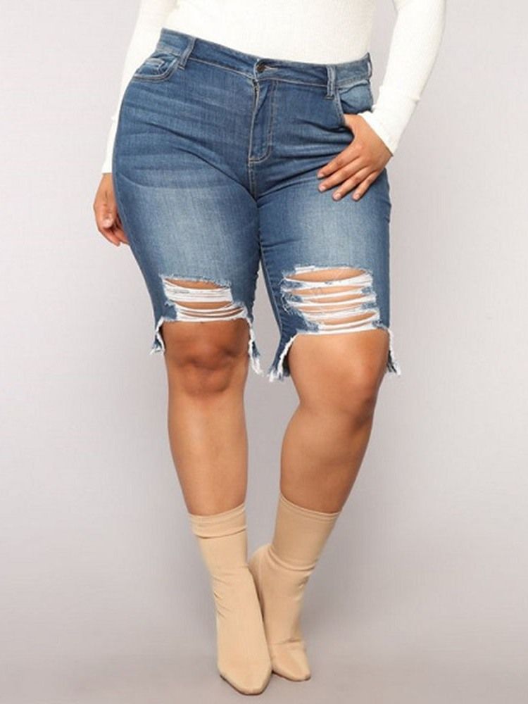 Skinny Ripped Shorts I Plus Size Plain Zipper