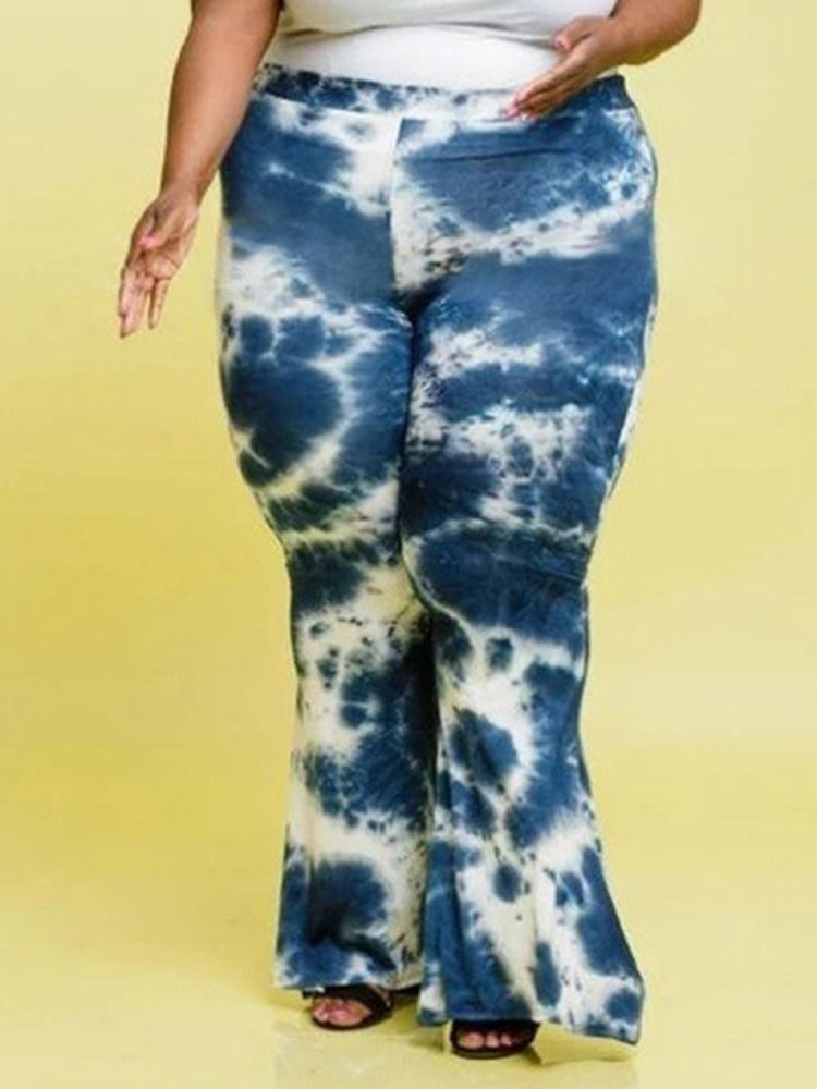 Slim Print Full Längd Dam Casual Byxor Plus Size