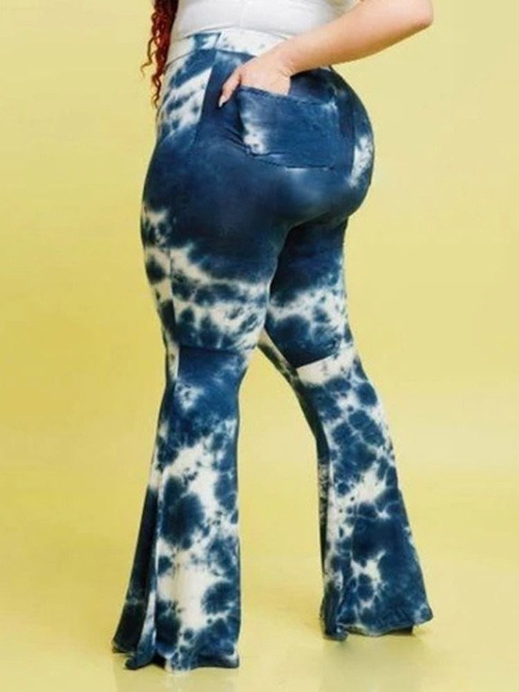 Slim Print Full Längd Dam Casual Byxor Plus Size