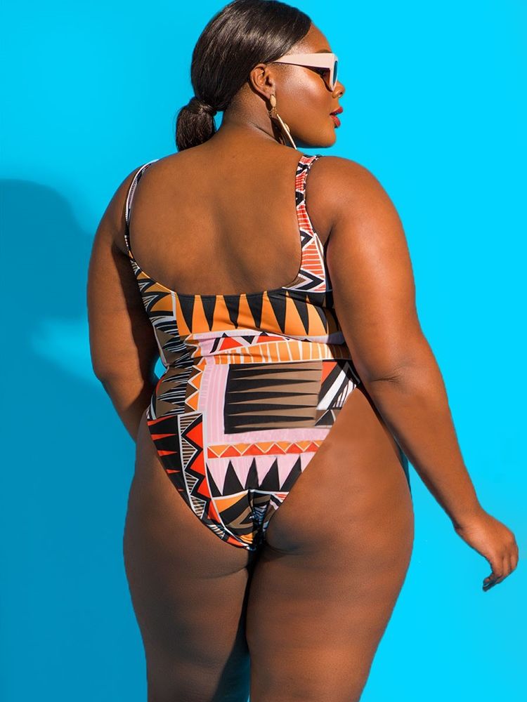 Spaghetti Strap Dashiki African Print Plus Size Badkläder