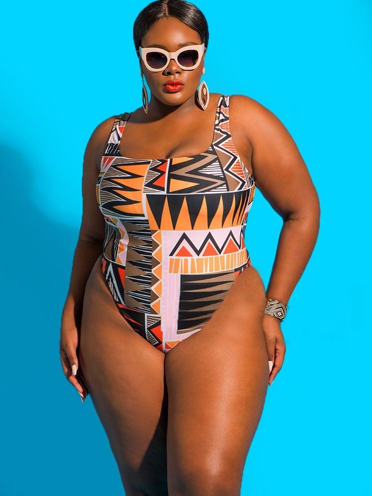 Spaghetti Strap Dashiki African Print Plus Size Badkläder