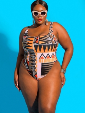 Spaghetti Strap Dashiki African Print Plus Size Badkläder