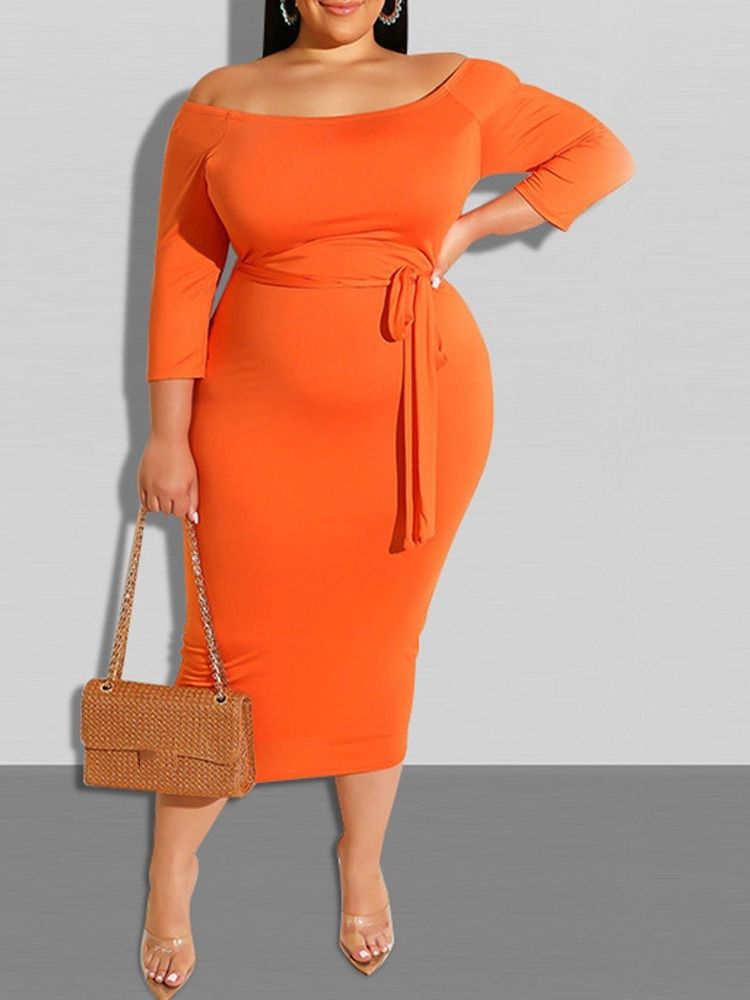 Spetsad Niopunktsärm Mid-Calf Regular Bodycon Klänning Plus Size