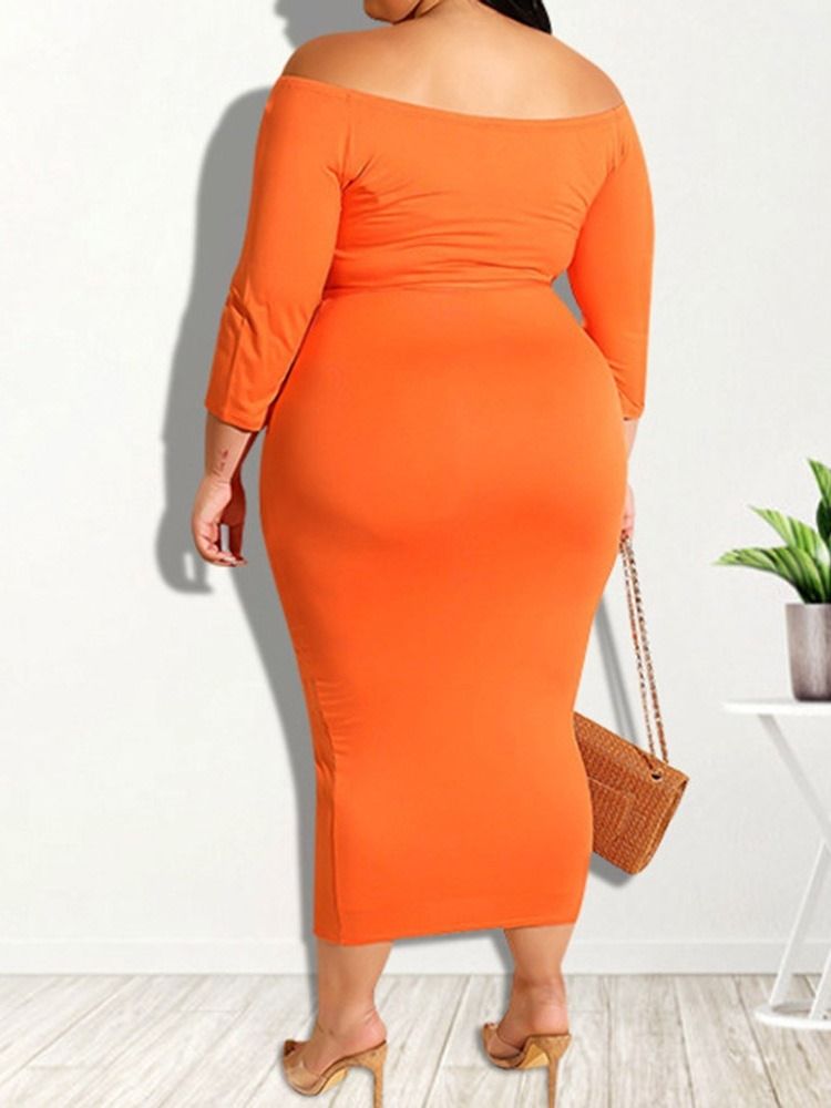 Spetsad Niopunktsärm Mid-Calf Regular Bodycon Klänning Plus Size