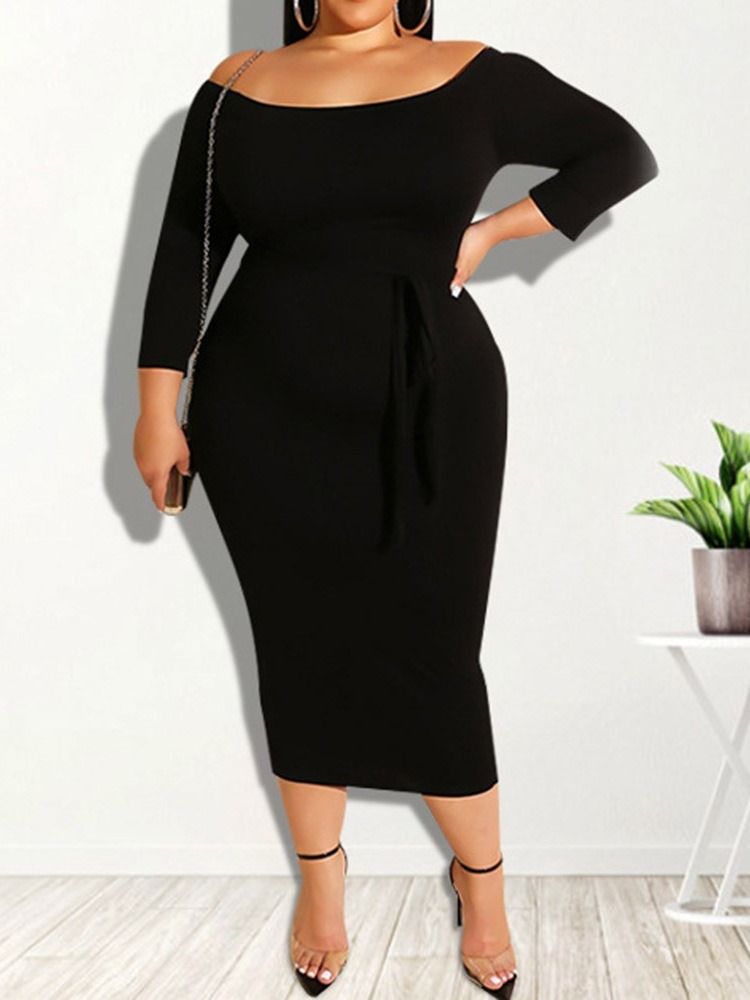 Spetsad Niopunktsärm Mid-Calf Regular Bodycon Klänning Plus Size