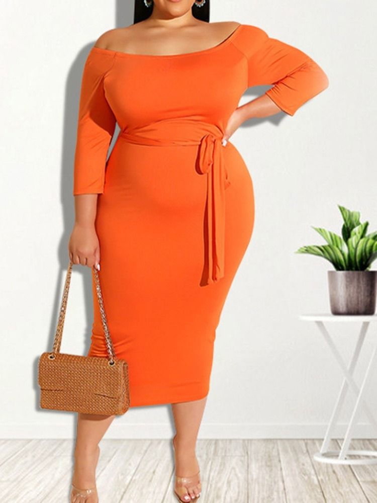 Spetsad Niopunktsärm Mid-Calf Regular Bodycon Klänning Plus Size