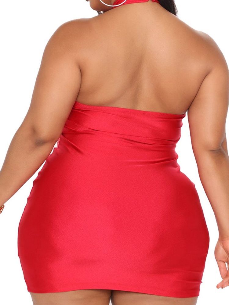 Ståkrage Ärmlös Ovanför Knä Enkel Bodycon Klänning Plus Size