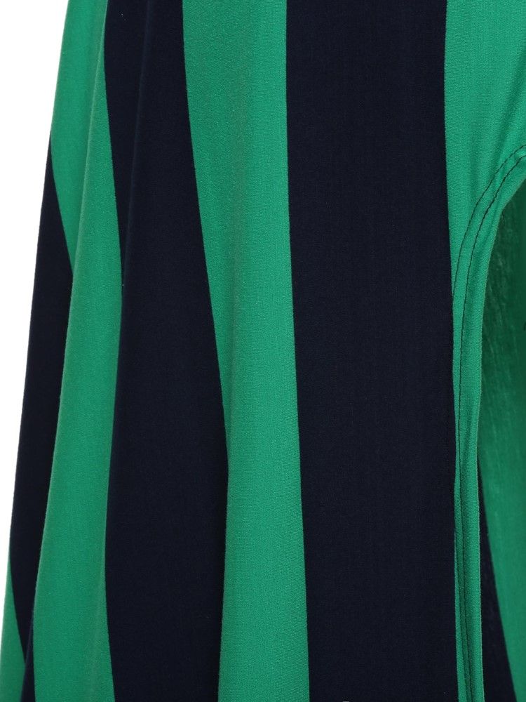 Stripe Oblique Collar Lantern Sleeve Long Blus