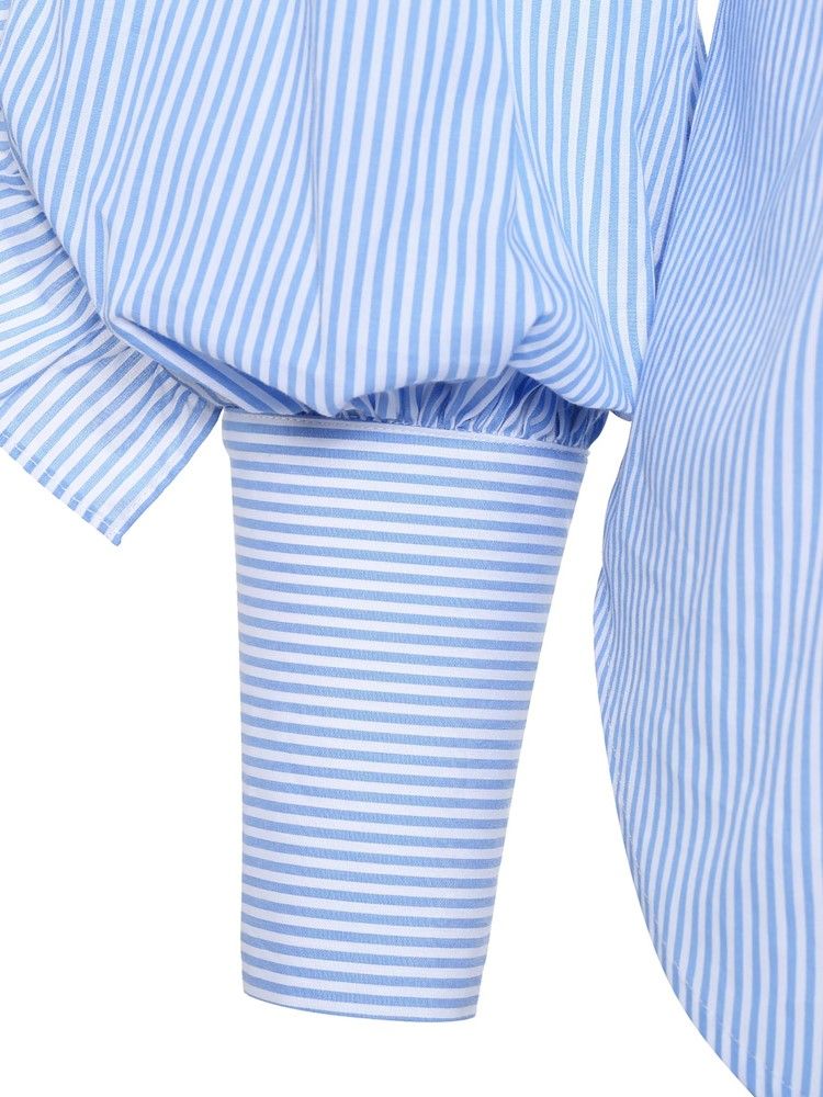 Stripe Patchwork Stringy Selvedge Polo Neck Plus Size Blus