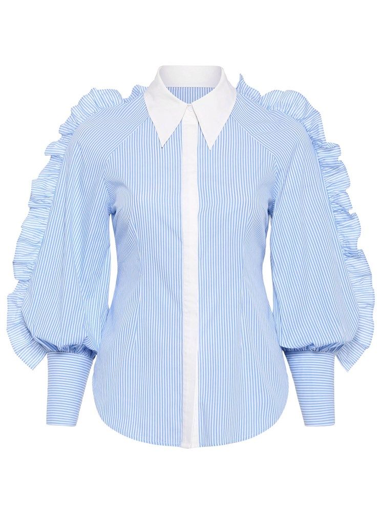 Stripe Patchwork Stringy Selvedge Polo Neck Plus Size Blus