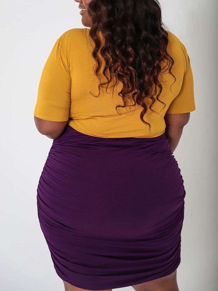 T-Shirt Västerländsk Plisserad Bodycon Rund Hals För Damer I Två Delar