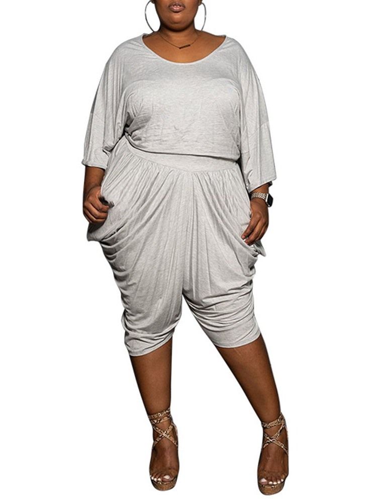 T-Shirt Vanlig Casual Pullover Tvådelade Uppsättningar Damklänningsuppsättning Plus Size